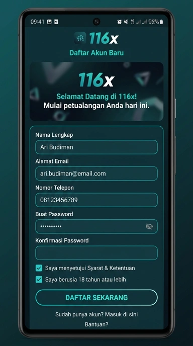 Registrasi Akun Baru 116x untuk Pengguna Android