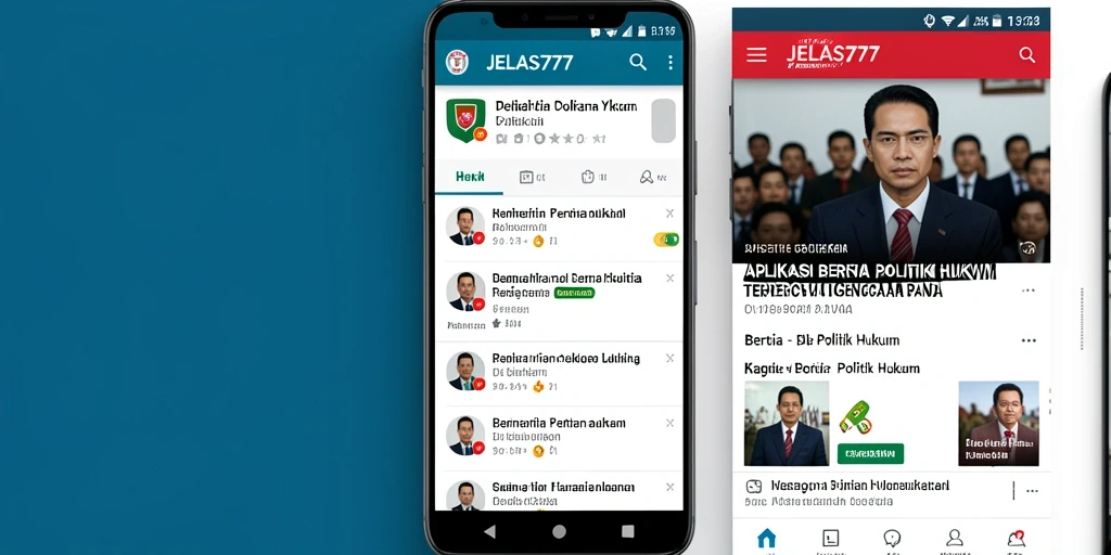 Tampilan antarmuka aplikasi JELAS777 untuk berita politik hukum.