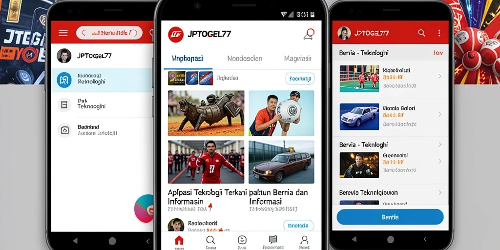 Antarmuka aplikasi JPTOGEL77 dengan berita teknologi terkini.