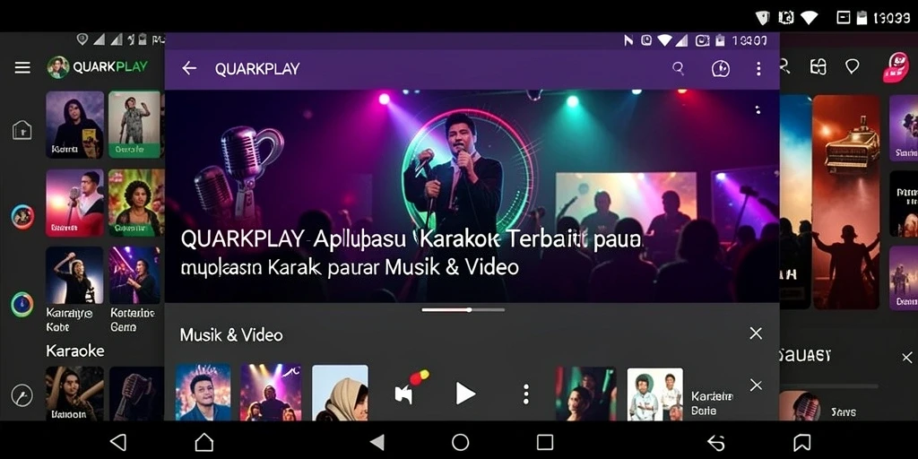 Tampilan antarmuka QUARKPLAY yang menarik dan fungsional untuk karaoke.