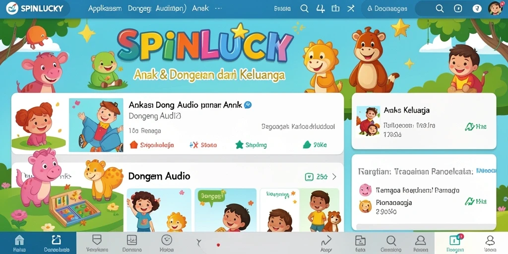 Antarmuka ramah anak SPINLUCKY dengan berbagai pilihan cerita.